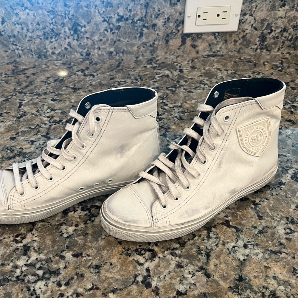 Saint Laurent mid top distressed sneakers